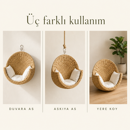 El Örgüsü Hasır Kedi Yatağı